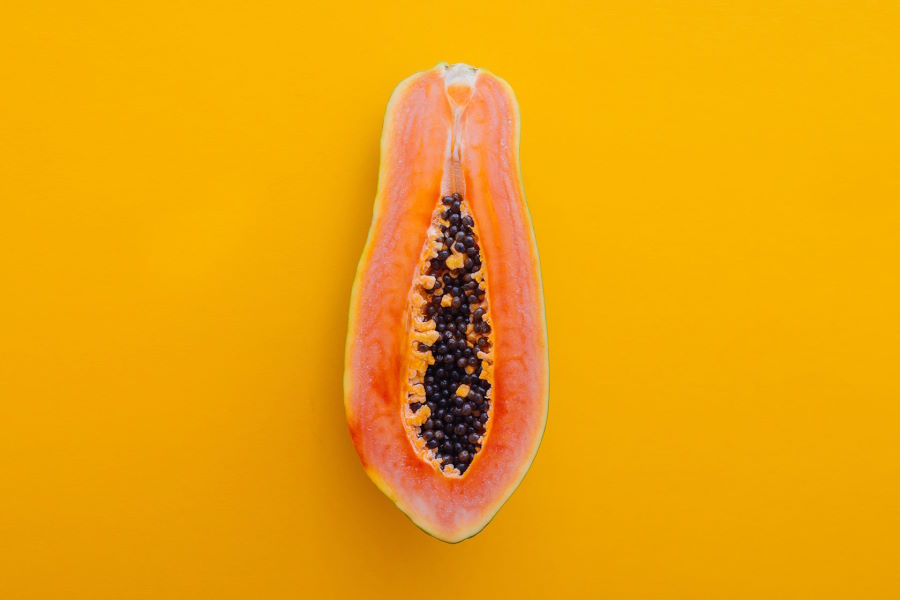 Papaya representing a vagina getting sperm ready